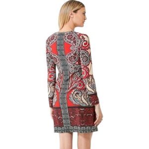HALE BOB Jersey Shift Dress Size Medium Parsley Print Red Black White Colorful
